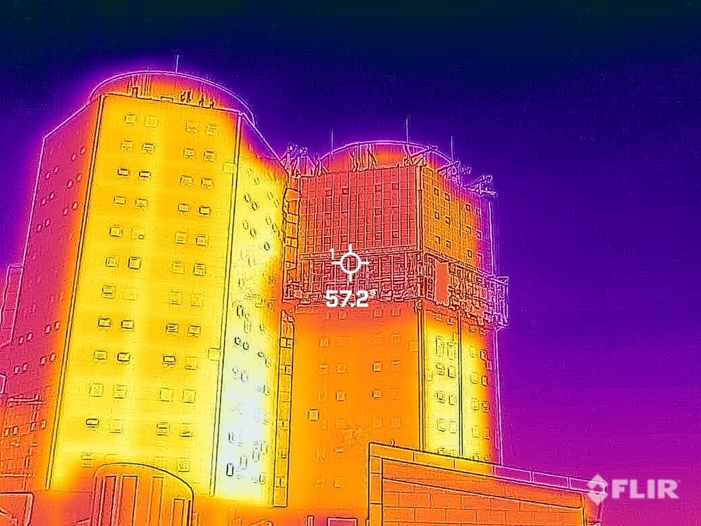 Thermal image of curtain wall under construction